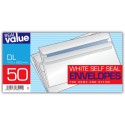 White Self Seal Envelopes 50 Pack (110x220mm-)