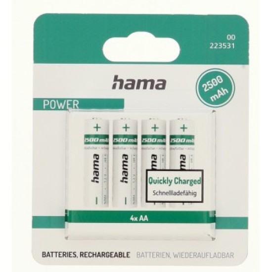 Hama NiMH Rechargeable Batteries, AA Mignon, 2500 mAh, 1.2 V