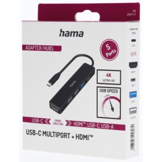 Hama USB-C Hub, Multiport, 5 Ports, 3 x USB-A, USB-C, HDMI™