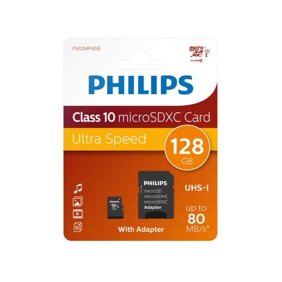 Philips Micro SDHC Memory Card with Adapter Class 10 UHS-I 128gb