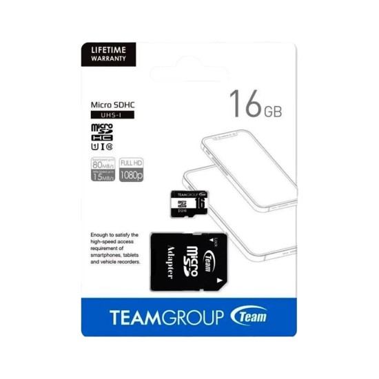 Team 16GB Micro SDHC Class 10 UHS-I Flash Card with Adapter High-Speed Storage